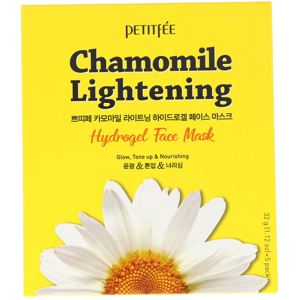 Petitfee, Chamomile Lightening, Hydrogel Face Mask, 5 Pack, 1.12 oz (32 g) Each