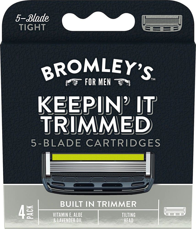 3 PACK of Bromleys Keepin' It Trimmed 5-Blade Razor Cartridges -- 4 Cartridges