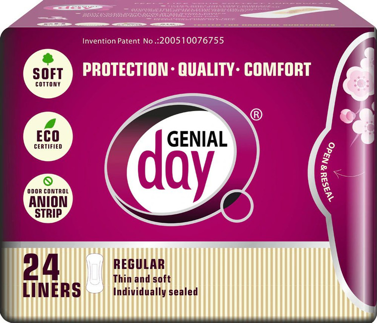 3 PACK of Genial Day Feminine Liners Regular -- 24 Liners
