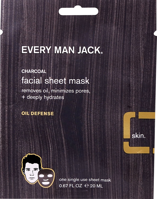 3 PACK of Every Man Jack Facial Sheet Mask Charcoal Oil Defense -- 0.67 fl oz
