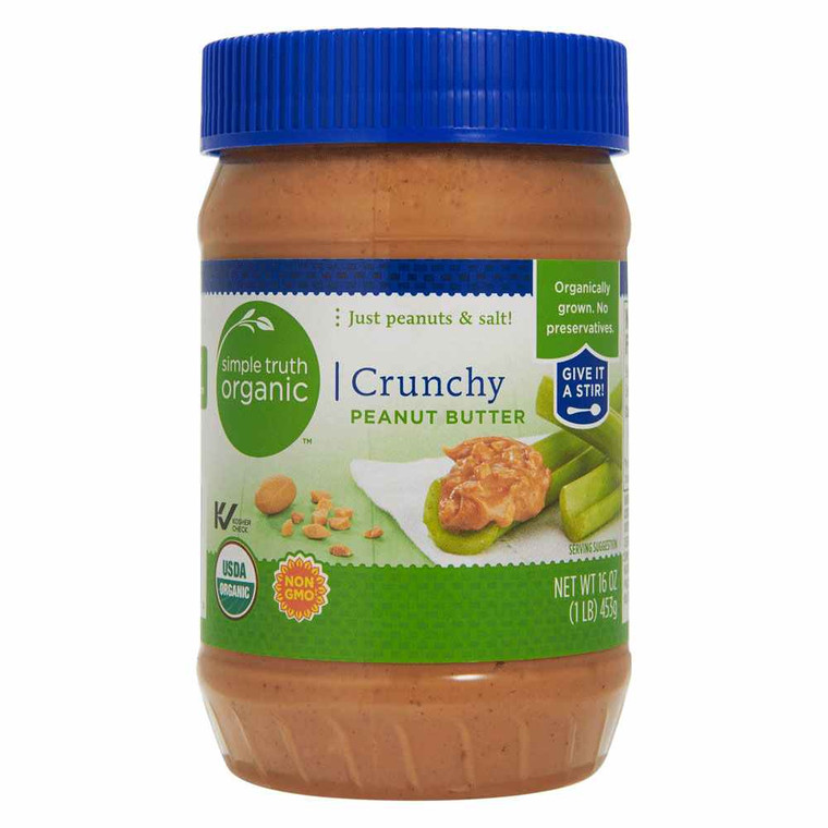 3 PACK of Simple Truth Organic Peanut Butter Crunchy -- 16 oz