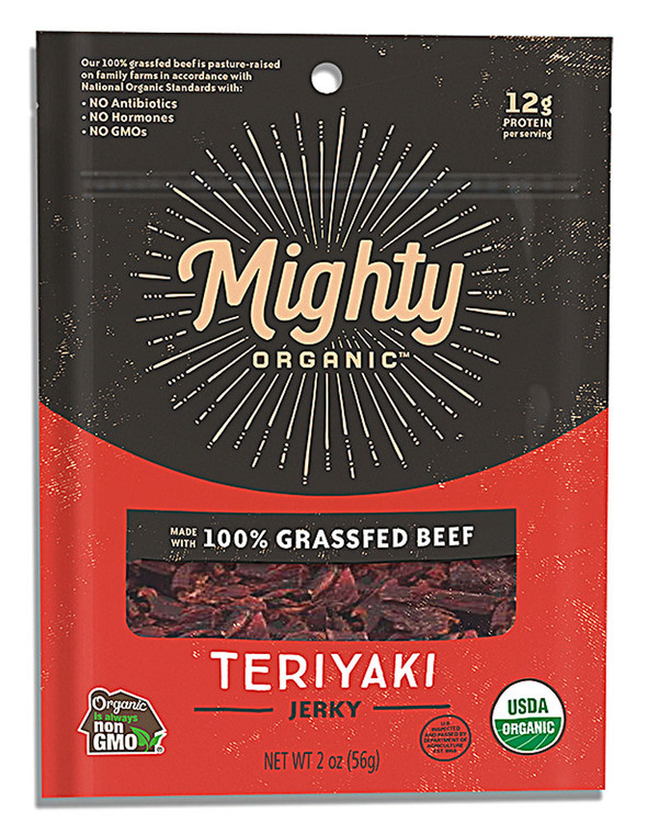3 PACK of Mighty Organic Grassfed Beef Jerky Gluten Free Teriyaki -- 2 oz