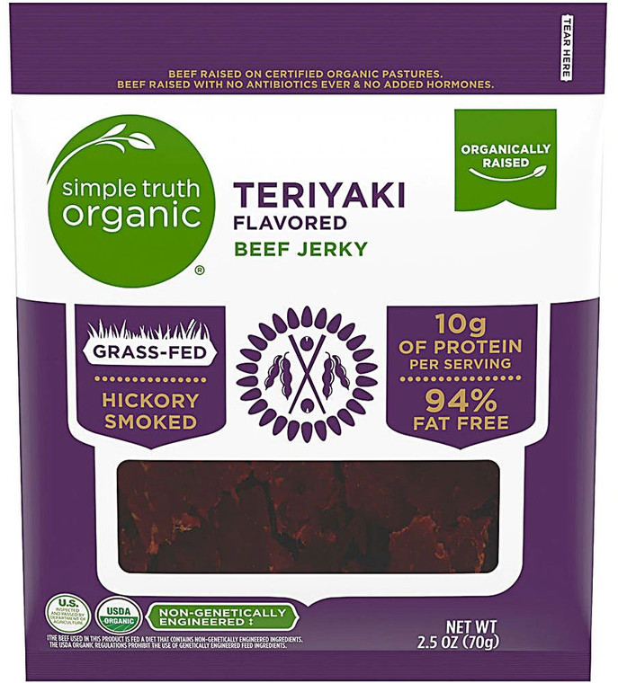 3 PACK of Simple Truth Organic Beef Jerky Teriyaki -- 2.5 oz