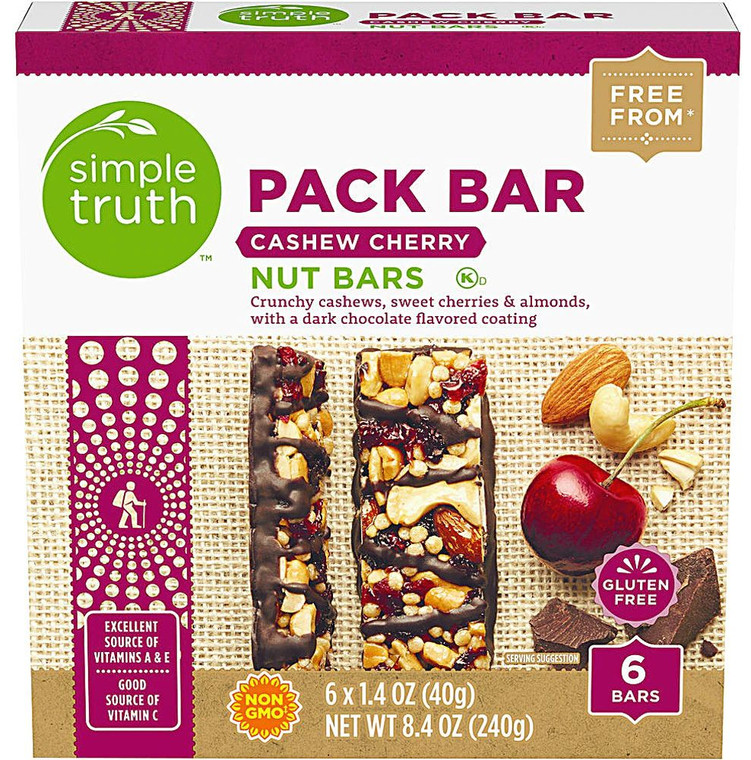 3 PACK of Simple Truth Pack Bar Cashew Cherry -- 6 Bars