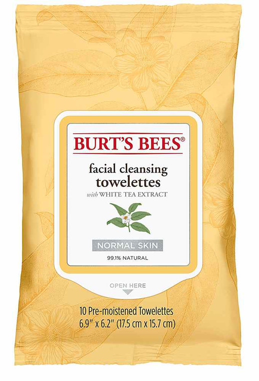 3 PACK of Burts Bees Facial Cleansing Towelettes for Normal Skin with White Tea Extract -- 10 Towelettes