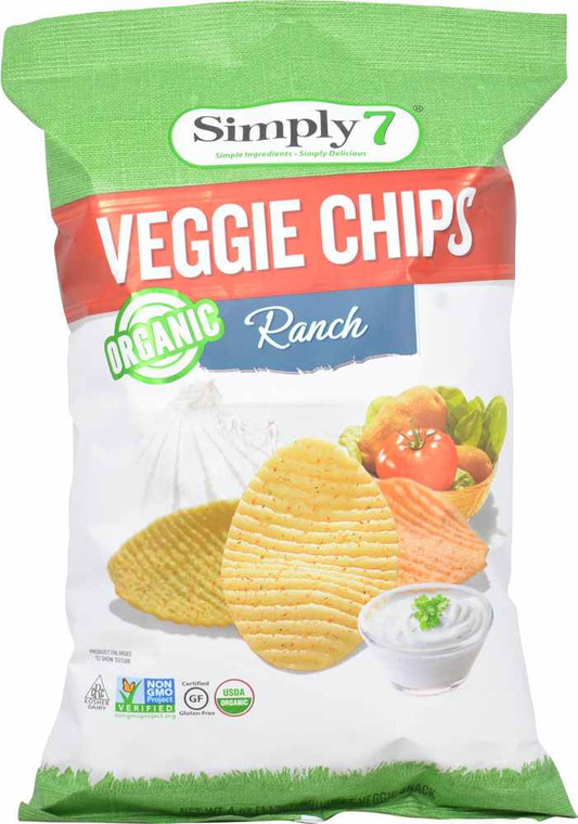 3 PACK of Simply 7 Organic Veggie Chips Gluten Free Ranch -- 4 oz