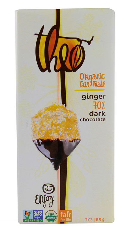 3 PACK of Theo Chocolate Organic 70% Dark Chocolate Bar Ginger -- 3 oz