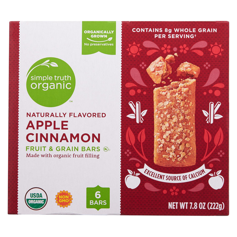 3 PACK of Simple Truth Organic Fruit & Grain Bars Apple Cinnamon -- 6 Bars