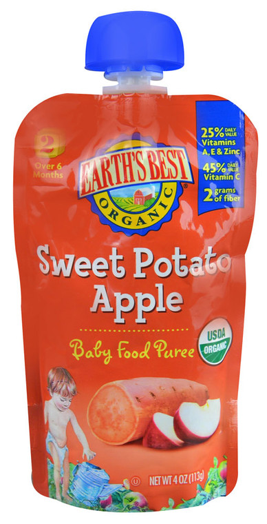 3 PACK of Earths Best Organic Baby Food Puree Sweet Potato & Apple -- 4 oz