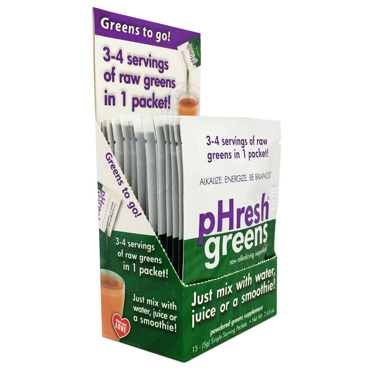 pHresh Products Greens Raw Organic Alkalizing Superfood ToGo -- 15 Single Serving Packets