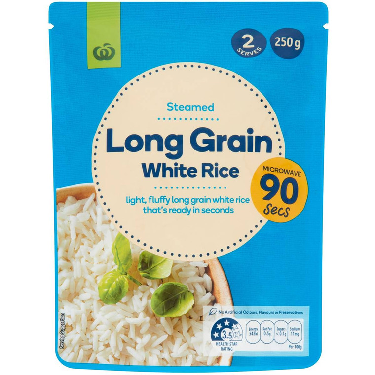 5 PACK of WW Microwave Long Grain White Rice 250g