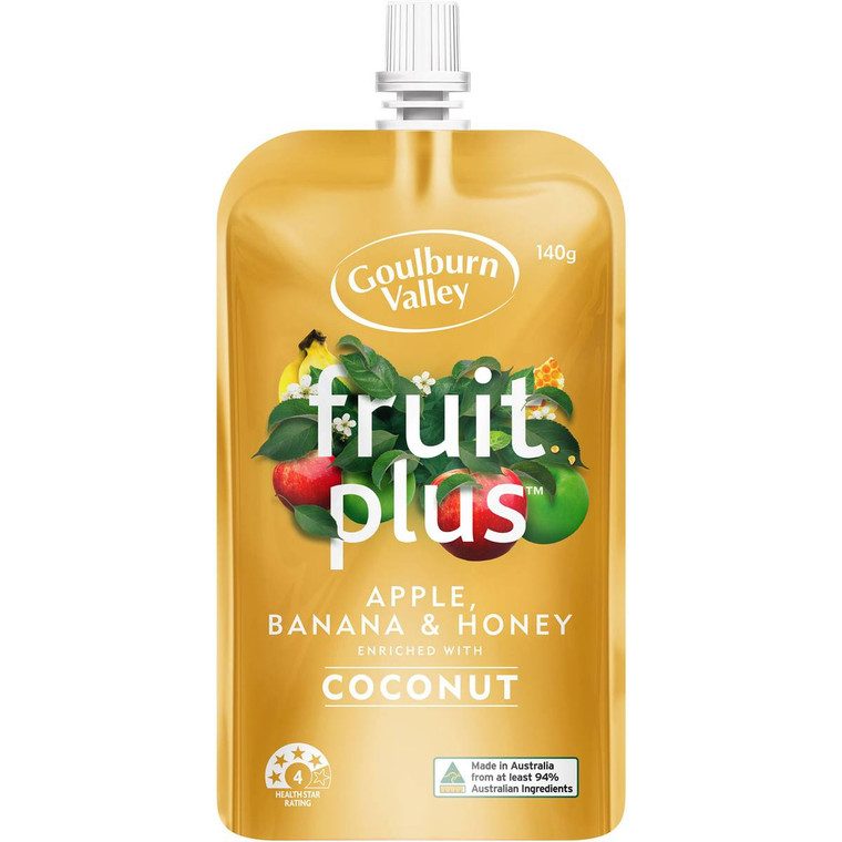 5 PACK of Goulburn Valley Fruit Plus Apple Banana & Honey With Coconut 140g