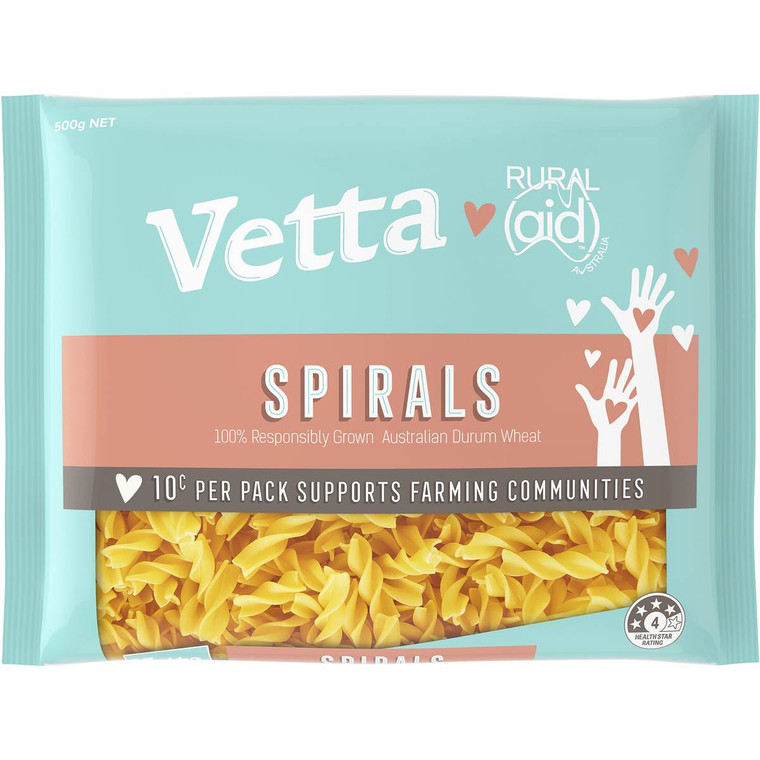 5 PACK of Vetta Rural Aid Spirals Pasta 500g