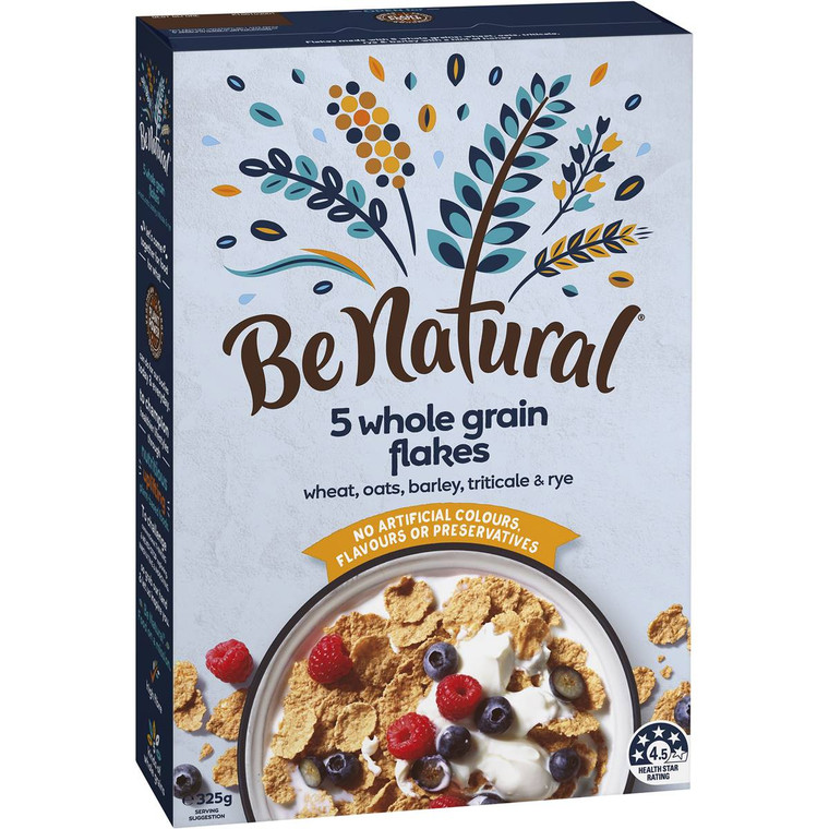 5 PACK of Be Natural Breakfast Cereal With 5 Whole Grain Flakes 325g