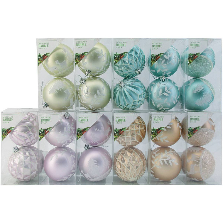 5 PACK of Christmas Woodland Baubles Assorted 2 pack