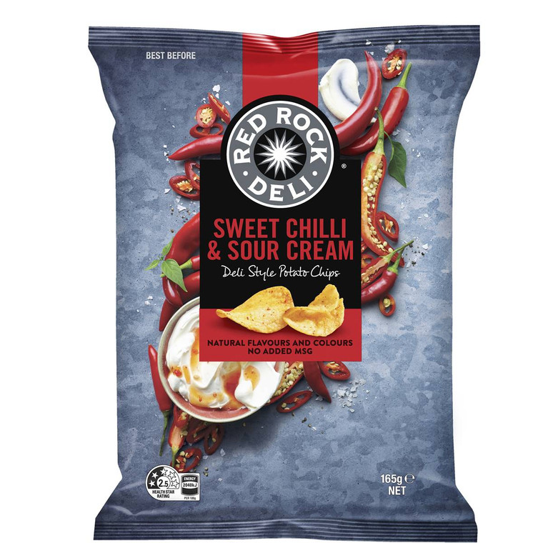 5 PACK of Red Rock Deli Potato Chips Sweet Chilli & Sour Cream 165g