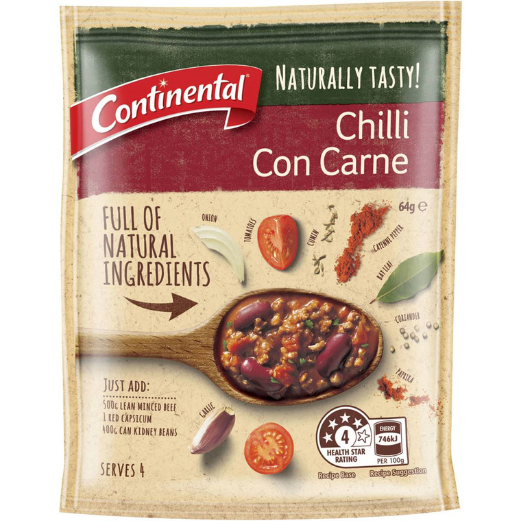 5 PACK of Continental Naturally Tasty Recipe Base Chilli Con Carne 64g