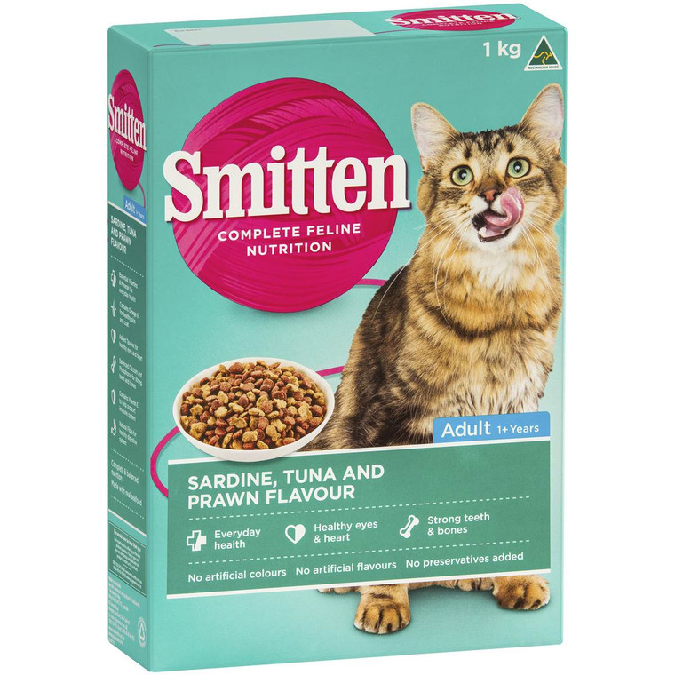 5 PACK of Smitten Cat Food Sardine Tuna & Prawn 1kg