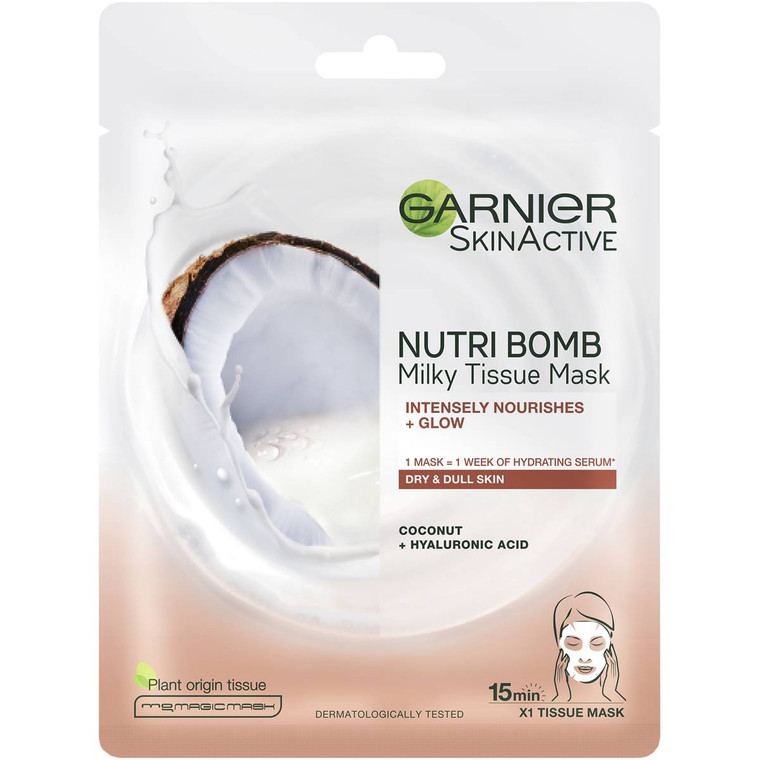 5 PACK of Garnier Skinactive Nutri Bomb Milky Tissue Mask Coconut