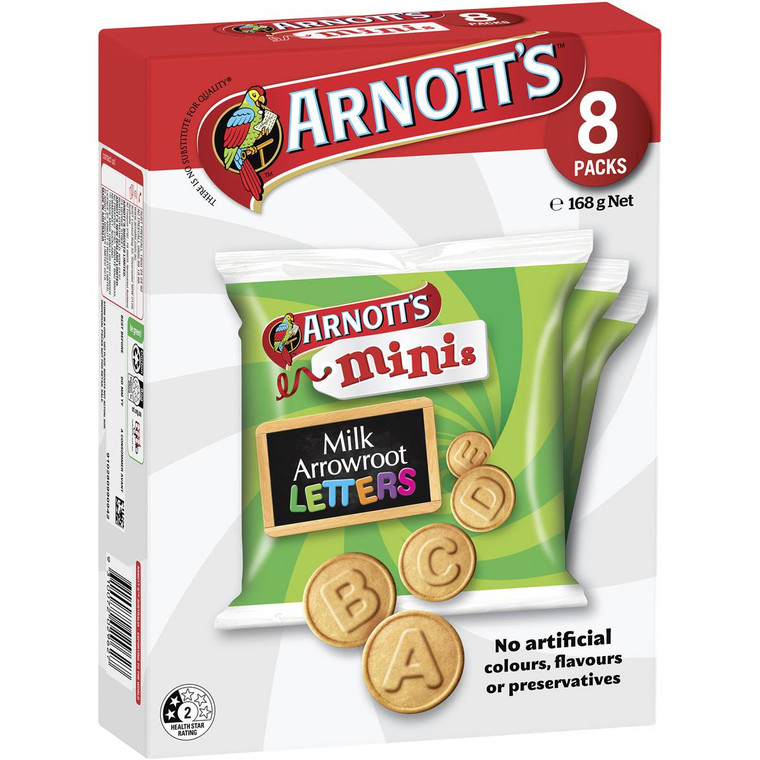 5 PACK of Arnott's Mini Milk Arrowroot Letters 8 pack
