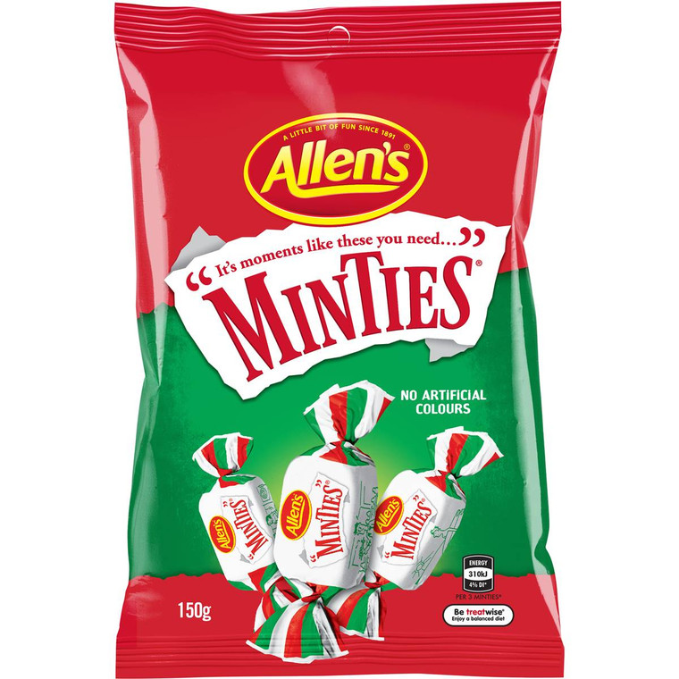 5 PACK of Allen's Minties Mint Chew Lollies Bag 150g