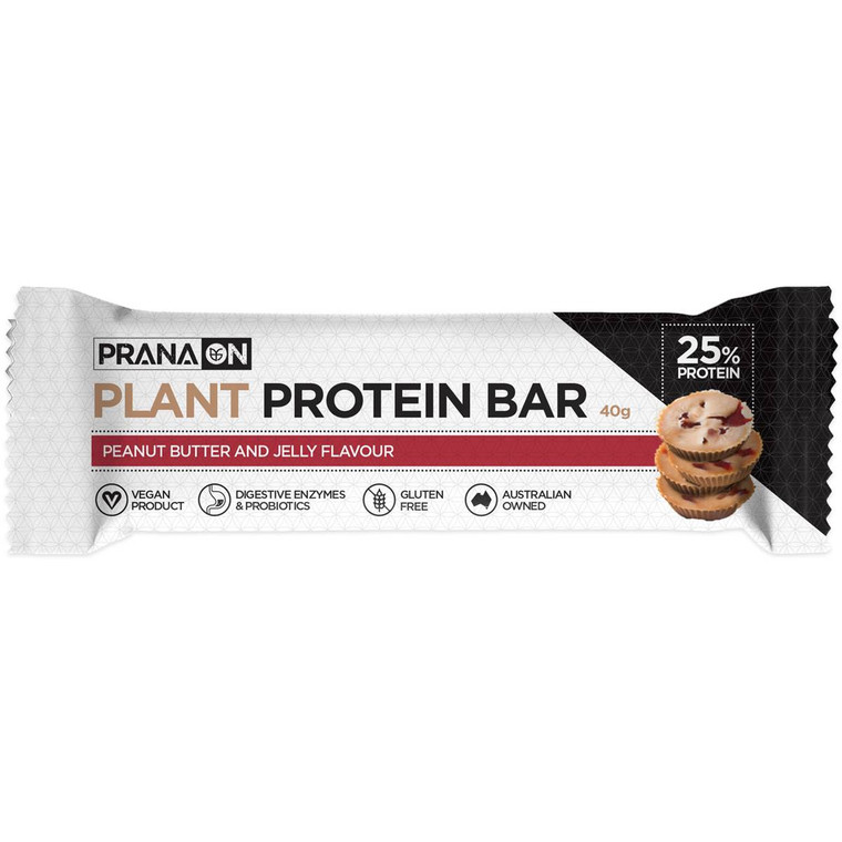 5 PACK of Prana On Plant Protein Bar Peanut Butter & Jelly Flavour 40g