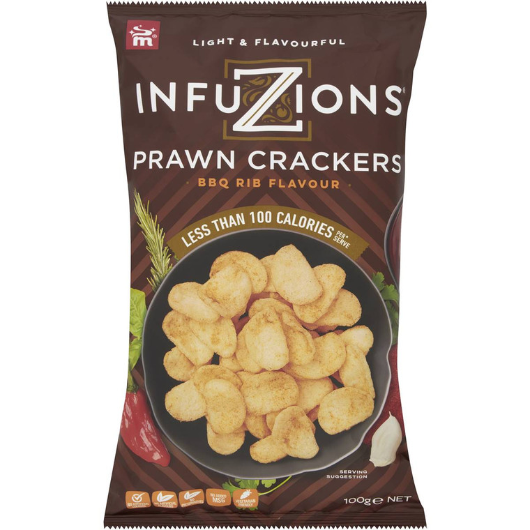5 PACK of Infuzions Prawn Crackers Bbq Rib Flavour 100g