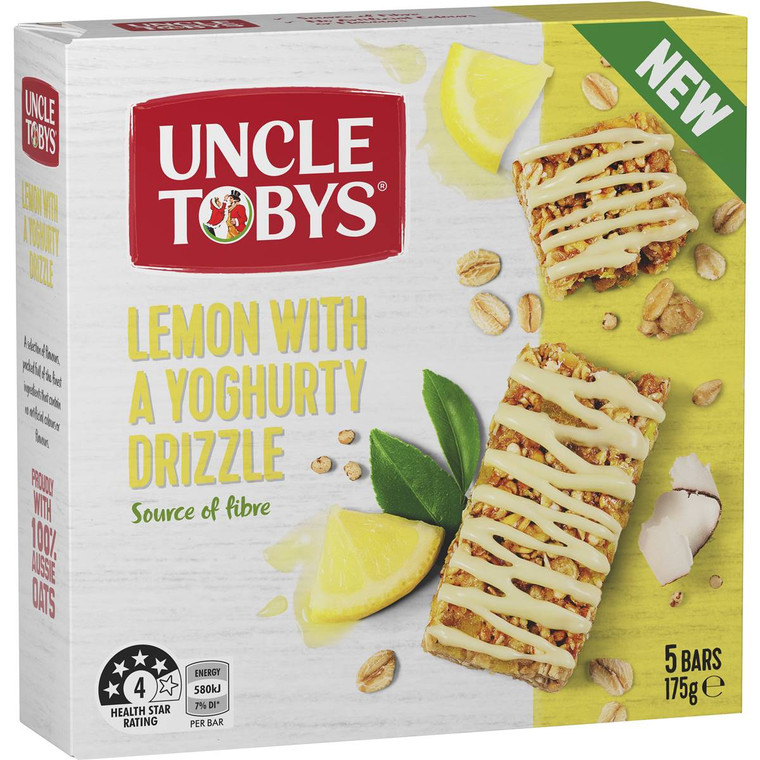 5 PACK of Uncle Tobys Lemon & Yoghurt Drizzle Muesli Bars 5 pack