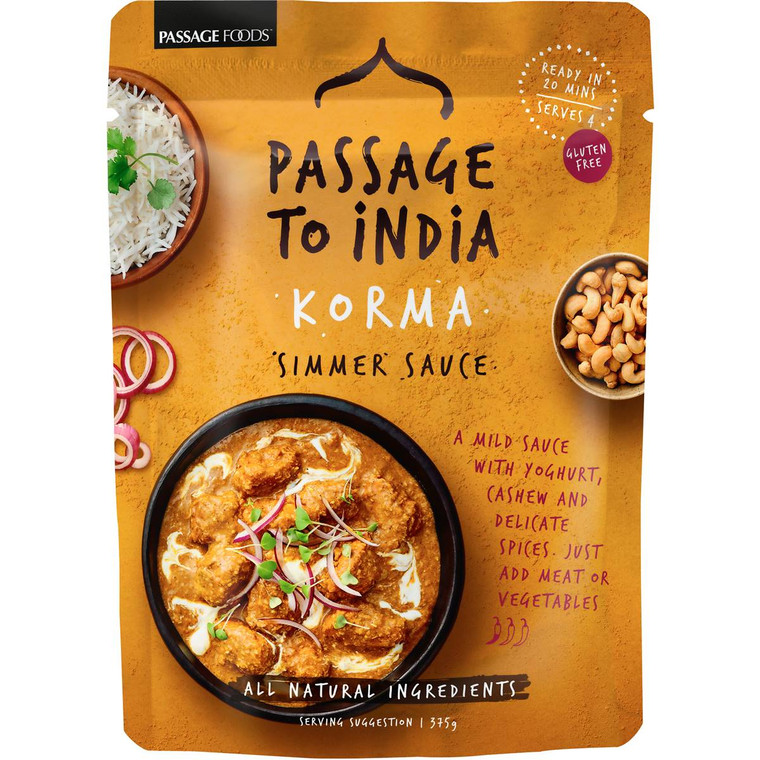 5 PACK of Passage To India Simmer Sauce Curry Korma 375g