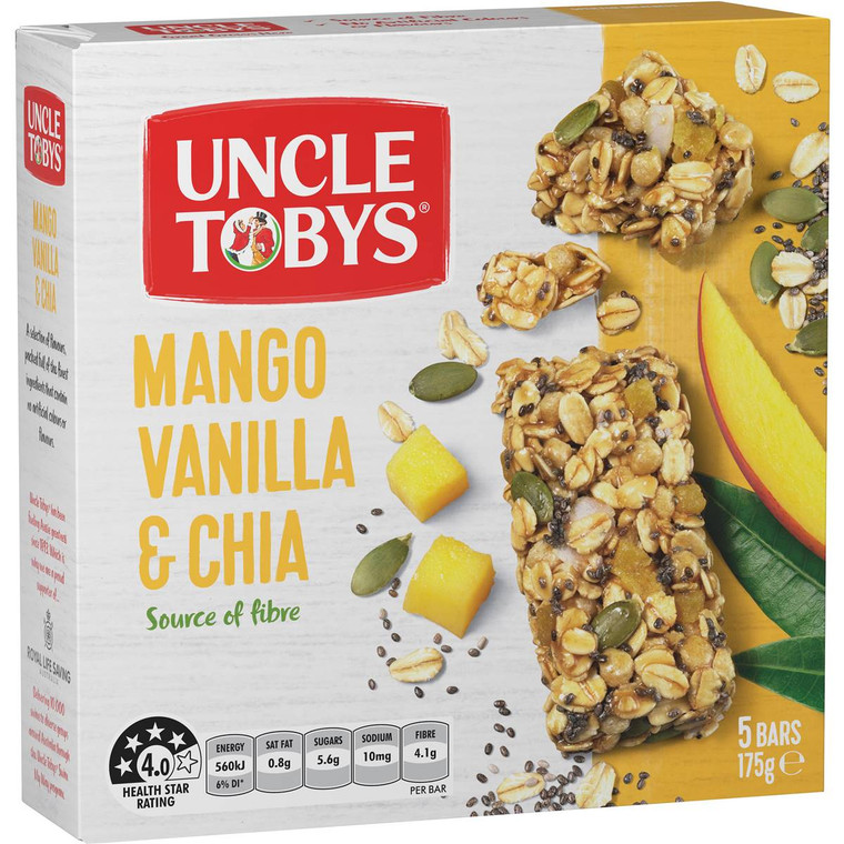 5 PACK of Uncle Tobys Mango Vanilla & Chia Muesli Bar 5 pack