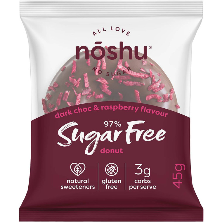 5 PACK of Noshu 97% Sugar Free Dark Choc & Raspberry Donut 45g