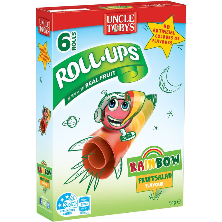 5 PACK of Uncle Tobys Roll-ups Rainbow Fruit Salad 6 pack