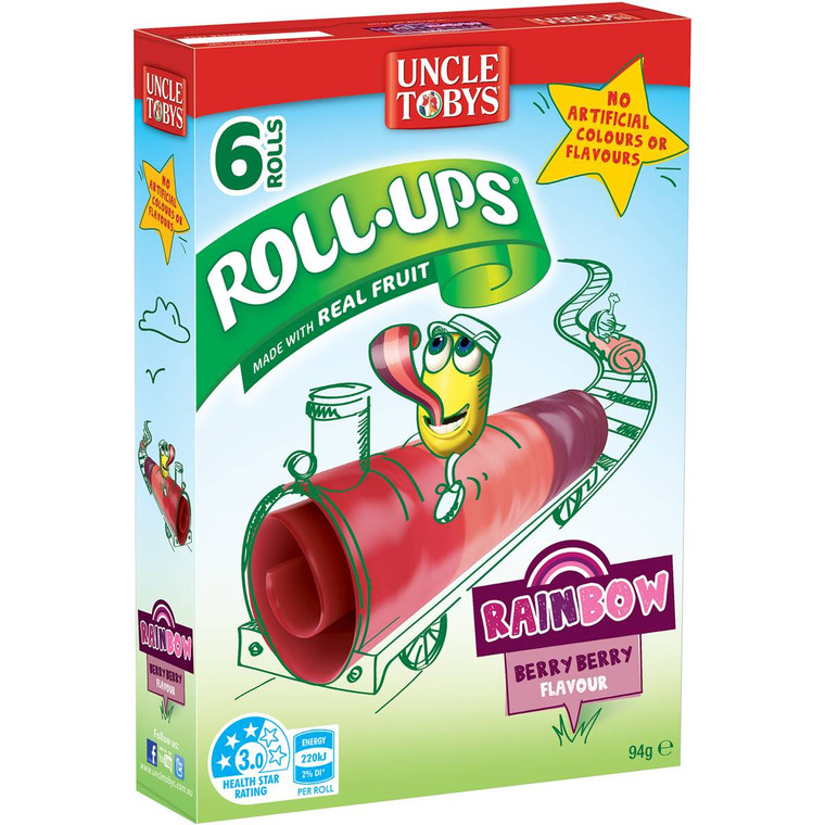 5 PACK of Uncle Tobys Roll-ups Rainbow Berry 6 pack