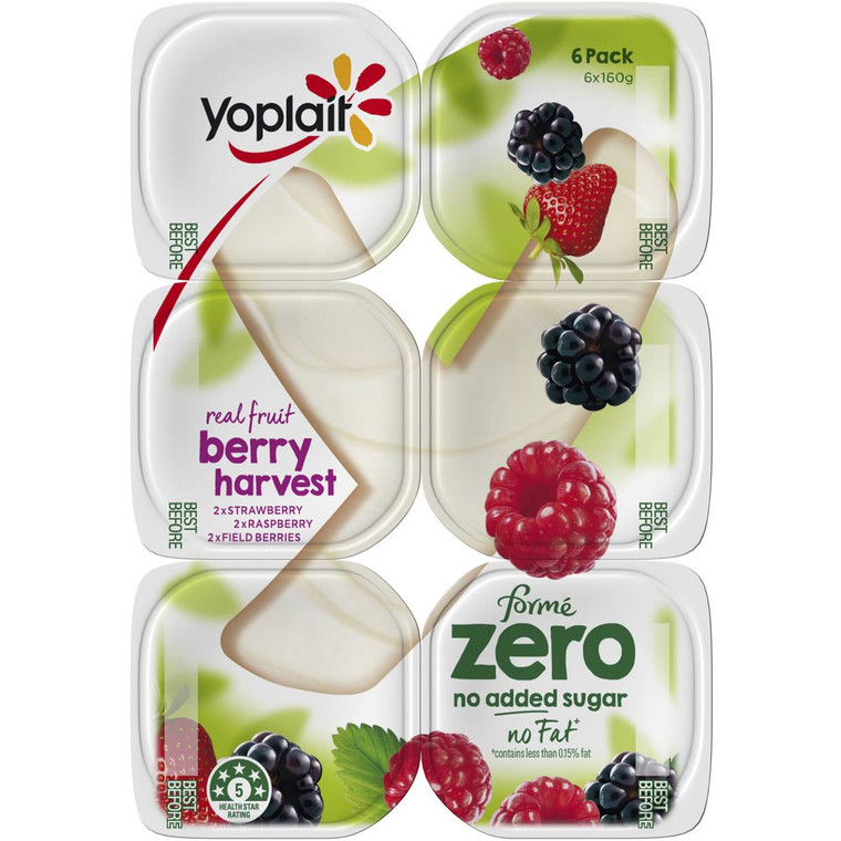 5 PACK of Yoplait Forme Zero Berry Harvest Yoghurts 6 pack