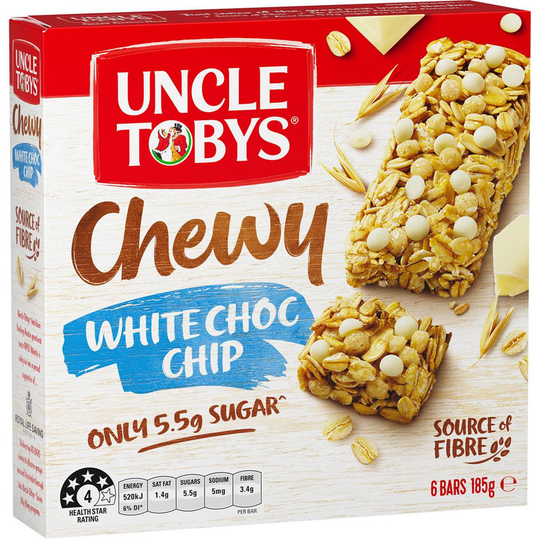 5 PACK of Uncle Tobys Muesli Bars Chewy White Choc Chip 6 pack