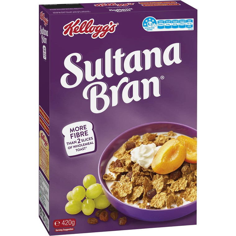 5 PACK of Kellogg's Sultana Bran High Fibre Breakfast Cereal 420g
