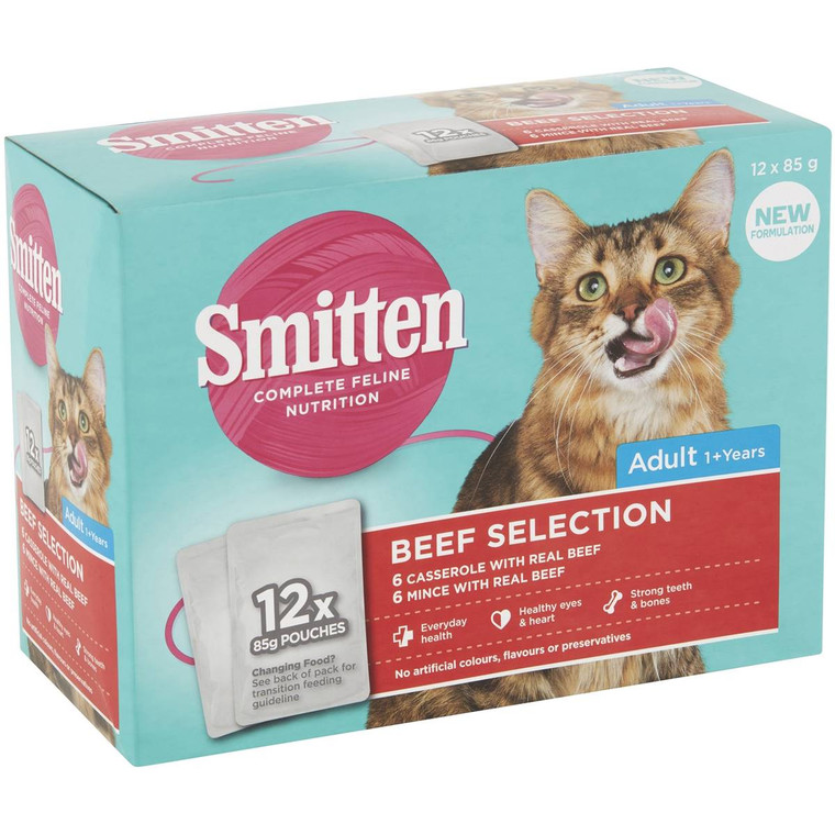 5 PACK of Smitten Beef Selection Adult Wet Cat Food 12 pack