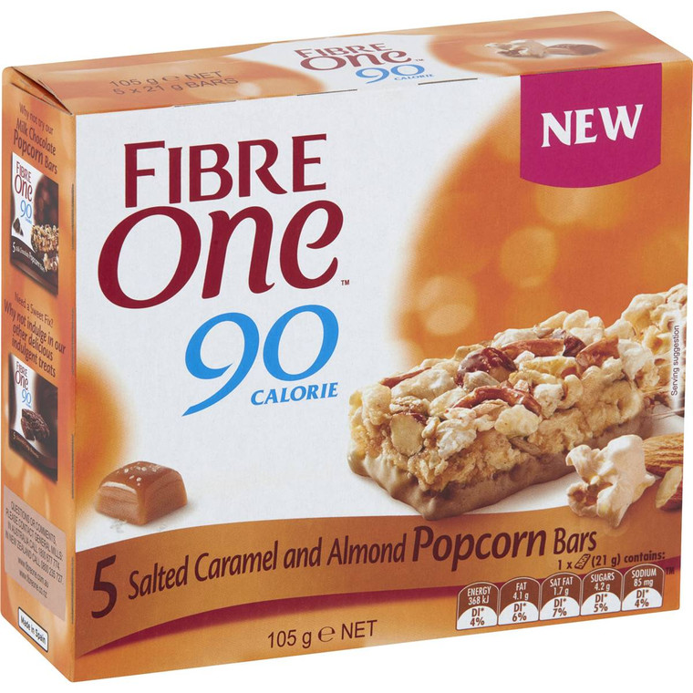 5 PACK of Fibre One Salted Caramel & Almond Popcorn Bars 5 pack