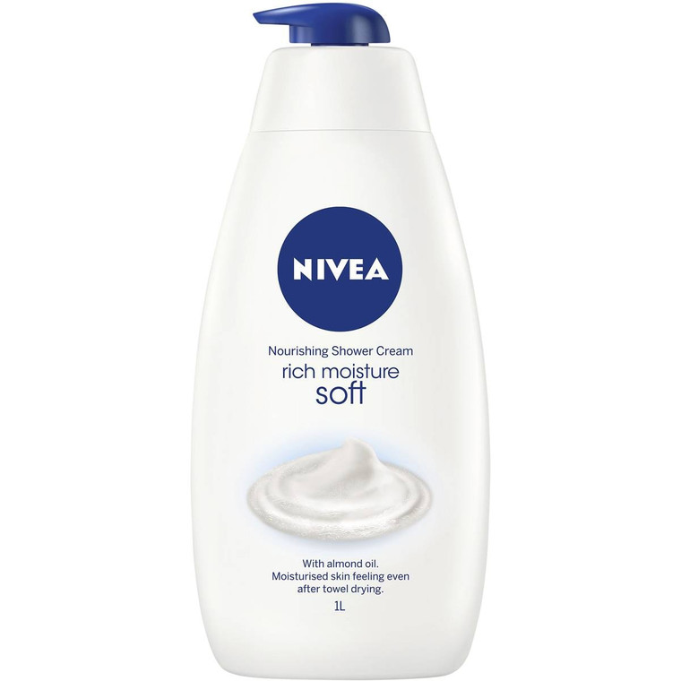 3 PACK OF Nivea Rich Moisture Soft Shower Gel & Body Wash 1l