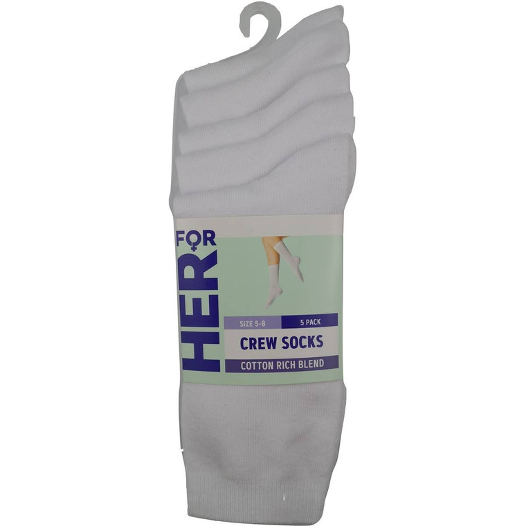 3 PACK OF For Her Crew Socks White Size 5-8 5 pack