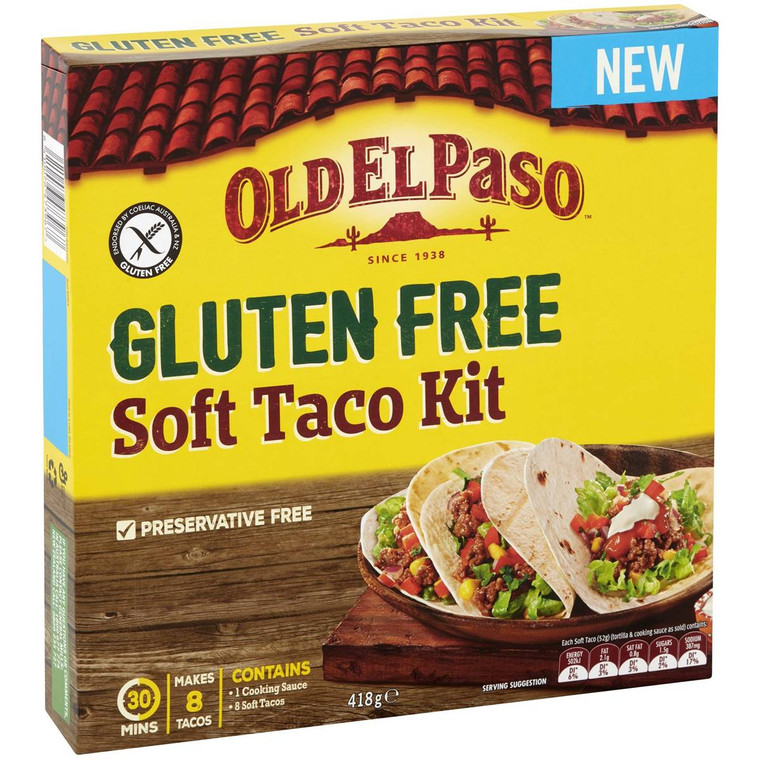 3 PACK OF Old El Paso Gluten Free Soft Taco Kit 418g