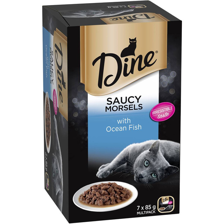 3 PACK OF Dine Saucy Morsels Wet Cat Food Ocean Fish Tray 7 pack