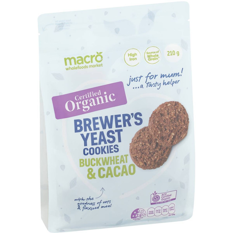 3 PACK OF Macro Organic Brewers Yeast Cookies Buckwheat & Cacao 210g