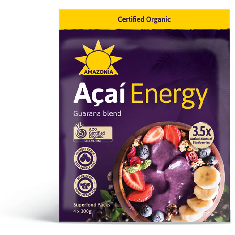 3 PACK OF Amazonia Acai Energy Guarana Blend 100g x4 pack