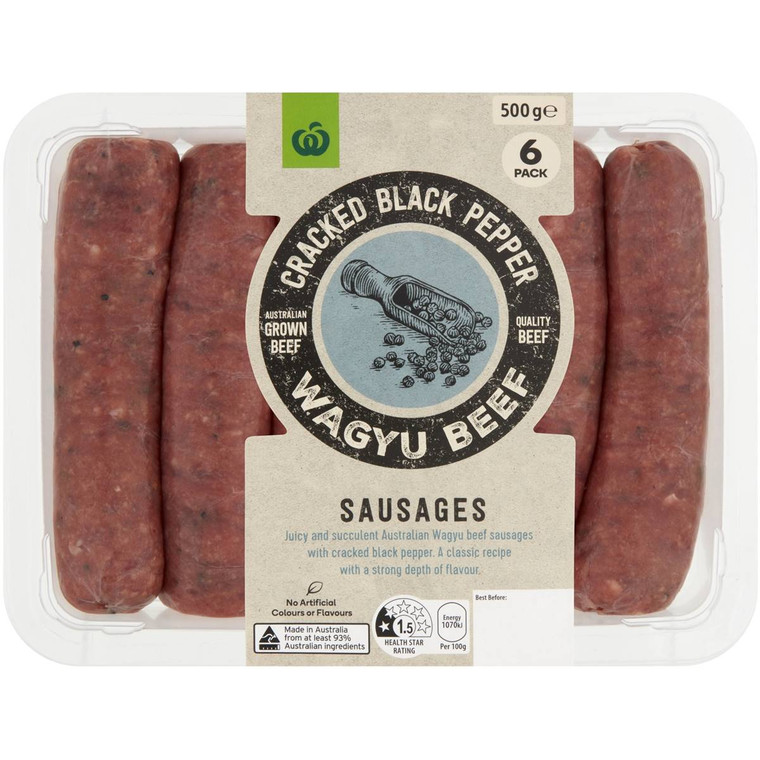 3 PACK OF WW Cracked Black Pepper & Wagyu Beef Sausages 500g