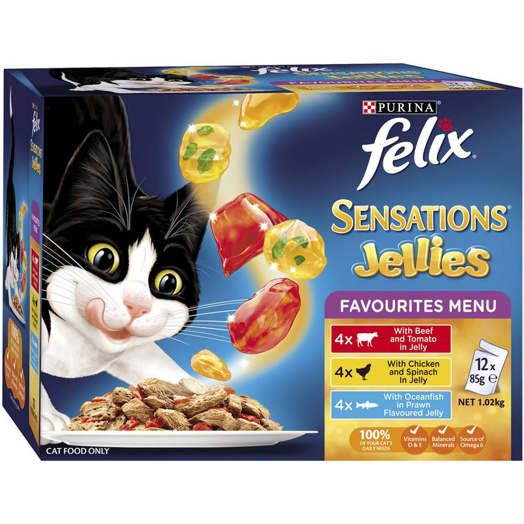 3 PACK OF Felix Sensations Jellies Favourites 85g x 12 pack