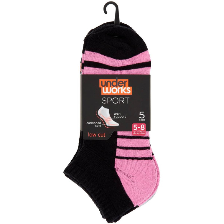 3 PACK OF Underworks Ladies Sport Socks Low Cut Black Size 5 - 8 5 pack