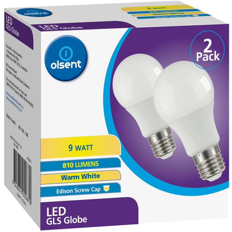 3 PACK OF Olsent Led Gls Es 9w 810lm Ww 2 pack