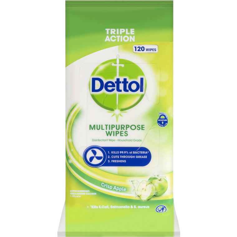 3 PACK OF Dettol Antibacterial Disinfectant Cleaning Wipes Crisp Apple 120 pack