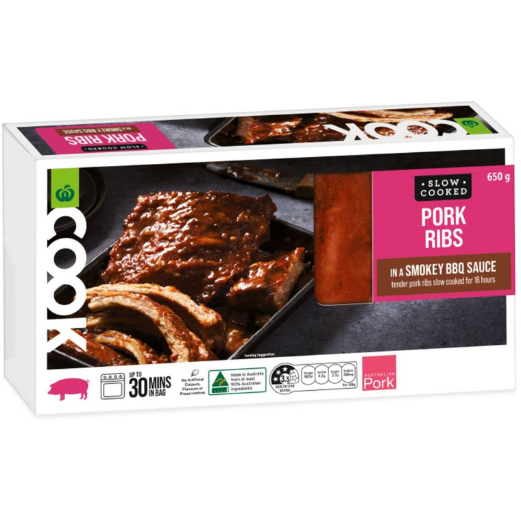 3 PACK OF WW Cook Slow Cooked Pork Ribs In Smokey Bbq Sauce 650g